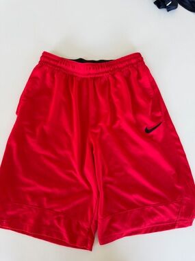 Nike Red Performance Athletic Shorts with Black Swoosh